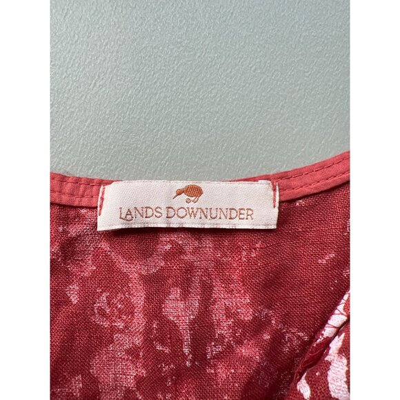 Lands Downunder Linen Sleeveless Top Size Medium V Neck Abstract Red Essentials - Picture 3 of 6